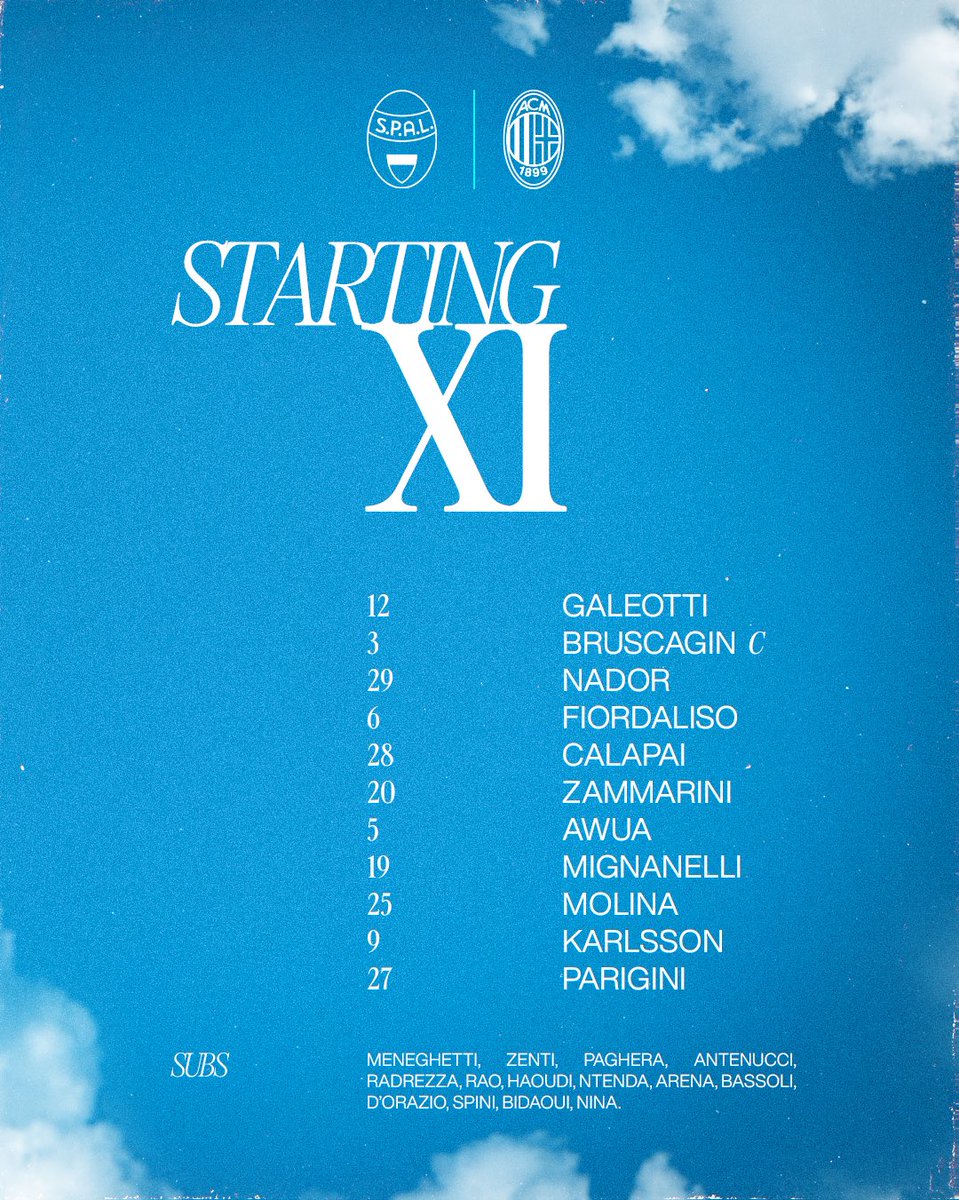 spalferrara's tweet photo. Playout Gara di Ritorno • Starting XI

🤍💙 #SpalMilanFuturo

-

@seriec 
#ForzaSpal #ComeTOGHETER https://t.co/xossqmDoqv