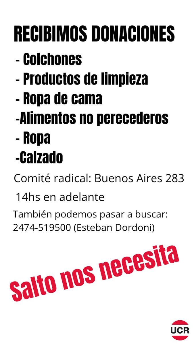 vivianadirolli's tweet photo. En el Comité Radical de Salto se reciben donaciones.👇🏼 https://t.co/4xmMvDzZYQ