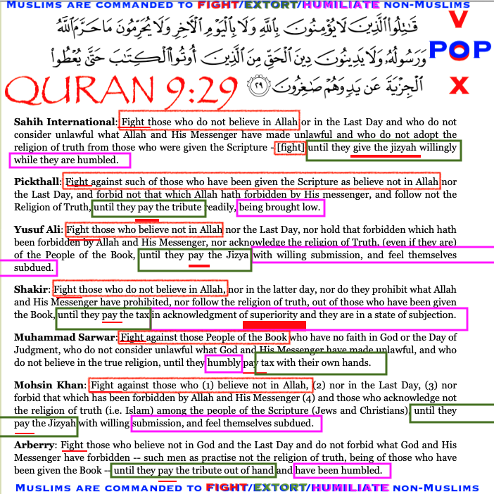RonaldFrink's tweet photo. #ISLAMISISLAM HERE several translations verify: the Islamic religion supports persecuting non-Muslims, extorting them and humiliating them. @ESLTeac16885695 @DanielPipes this euphemism "Islamism" is destructive and misleading. Based on what Islam is=OK to be against ISLAM https://t.co/vb53XHLtlg