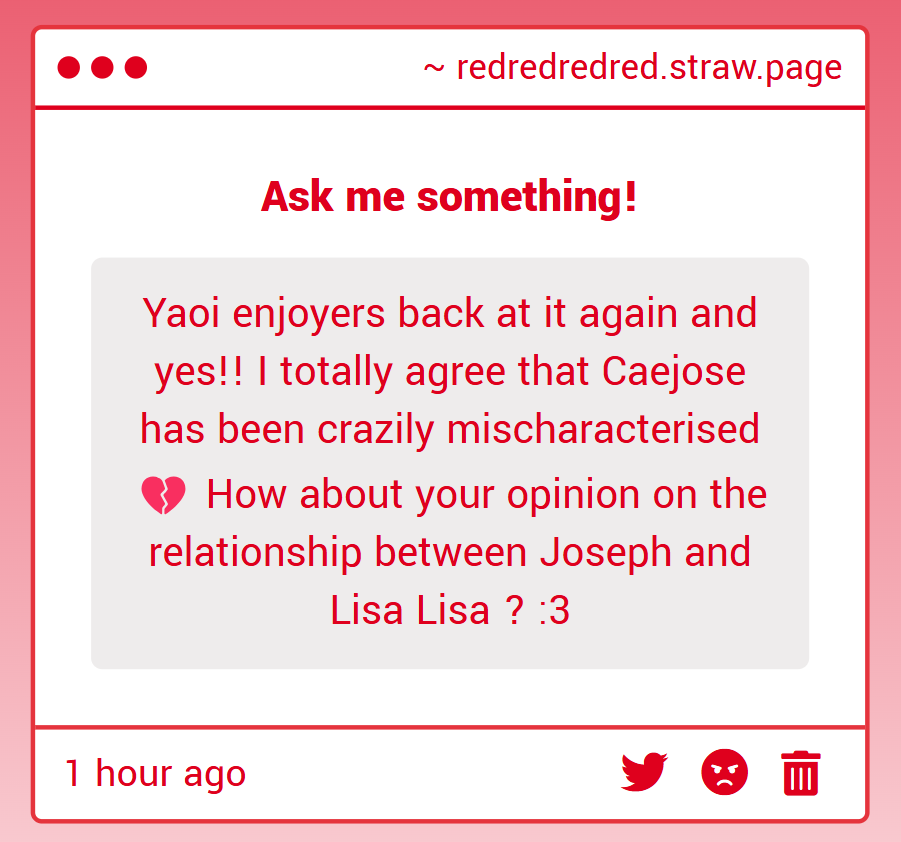 jojosephstar's tweet photo. Welcome back yaoi enjoyers nice to see you. I personally think that the relationship between joseph and lisa lisa is extremely complex , moreso than it's given credit for. I apologise for the huge ramble you're getting. 
I think they have a very deep mentor-student bond, 1/12 https://t.co/8sn5Ofvvv3