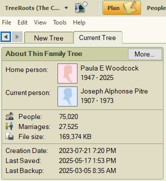 Our "Charlotte County Family Tree" (TreeRoots) just passed 75,000 individuals. Our last big milestone was 50k in June 2021... 25k added in 47 months. Hope to make it to 100k before 2030 (God willing!) #genealogy #NBHeritage #NBGS #FTM2019 #CharlotteCounty #familytree #NBHistory