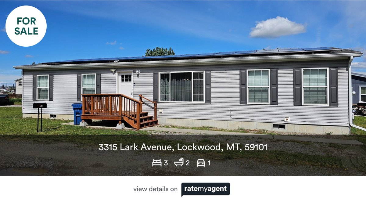 JoAnnCallahan16's tweet photo. 🛌 3 🛀 2 🚘 1
📍 3315 Lark Avenue, Lockwood, MT, 59101

My latest listing on #RateMyAgent.

https://t.co/CLe7MAnFd8

...
#ratemyagent #realestate #Berkshire_Hathaway_HomeServices_Floberg_Real_Estate_Billings_ https://t.co/AVNzkkUxmU