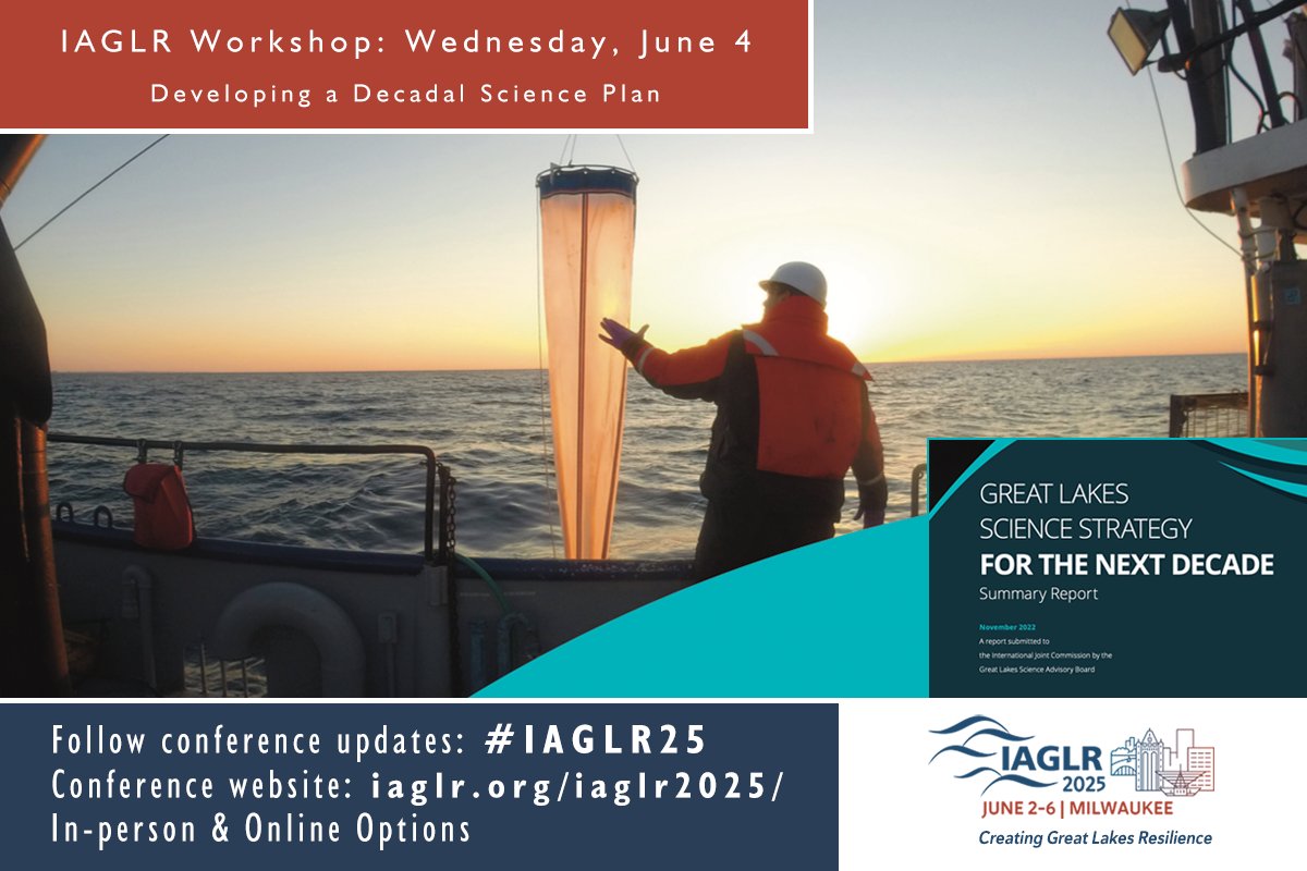 The IJC's Science Advisory Board has prepared a Great Lakes Decadal Science Strategy and is developing a more detailed Great Lakes Science Plan. #IAGLR25 workshop attendees will provide input for consideration of the Science Plan development. Register now: bit.ly/3E3BuuO