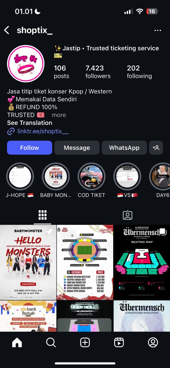 SCAMMER ALERT ‼️

Mau nginfoin akun ig atas nama (at)shoptix_ ini akun penipuan dengan modus jastip tiket konser, match bola, dll.  Temenku ketipu Rp1 juta oleh akun ini pas pengen jastip war tiket timnas vs china.