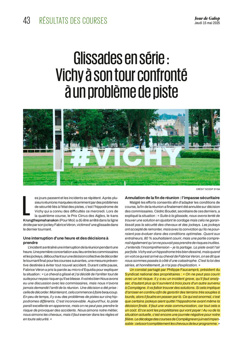 Annulations de courses :
Philippe Faucampré se positionne dans l'édition de <a href="/Jour_de_Galop/">Jour de Galop</a> du 15 mai
