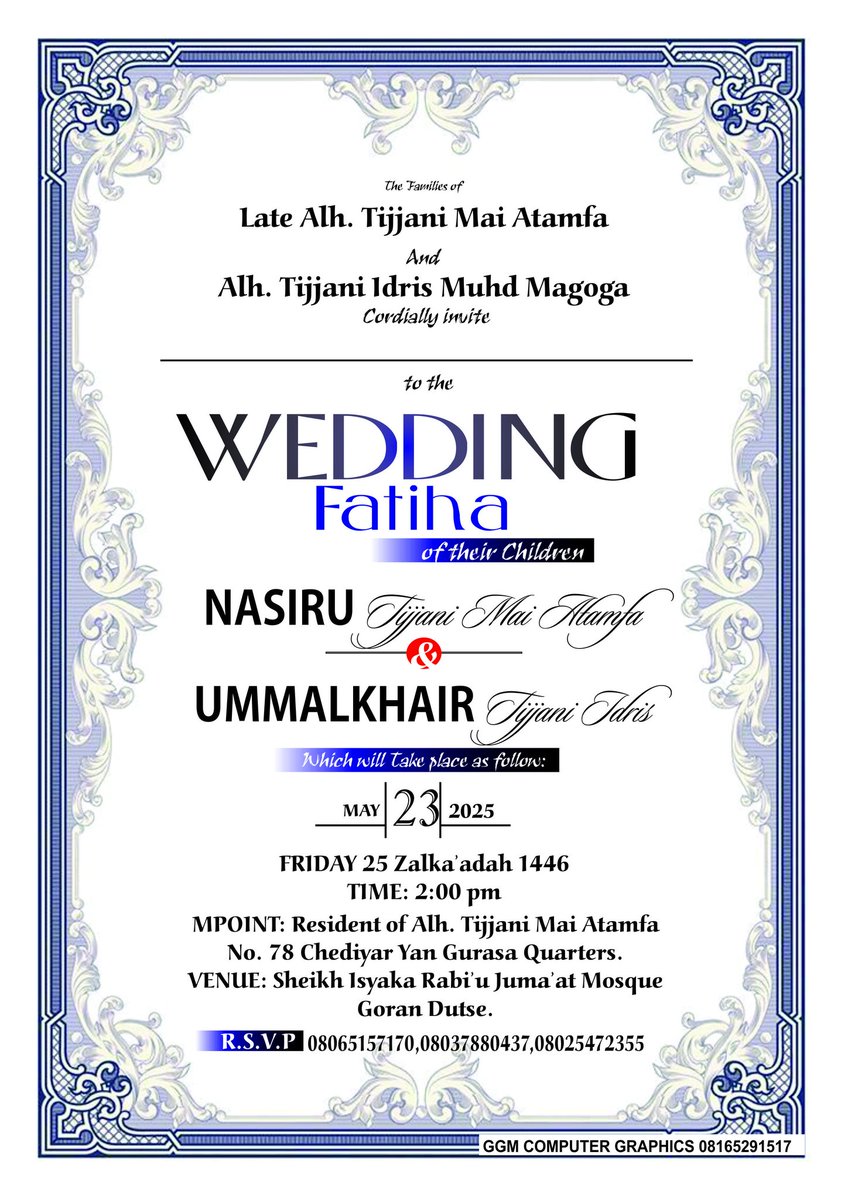 A madadin 
GGM COMPUTER GRAPHICS AND INTERNET CAFE Suna Farin cikin Gaiyatar Yan uwa. Dan Abokan Arziki