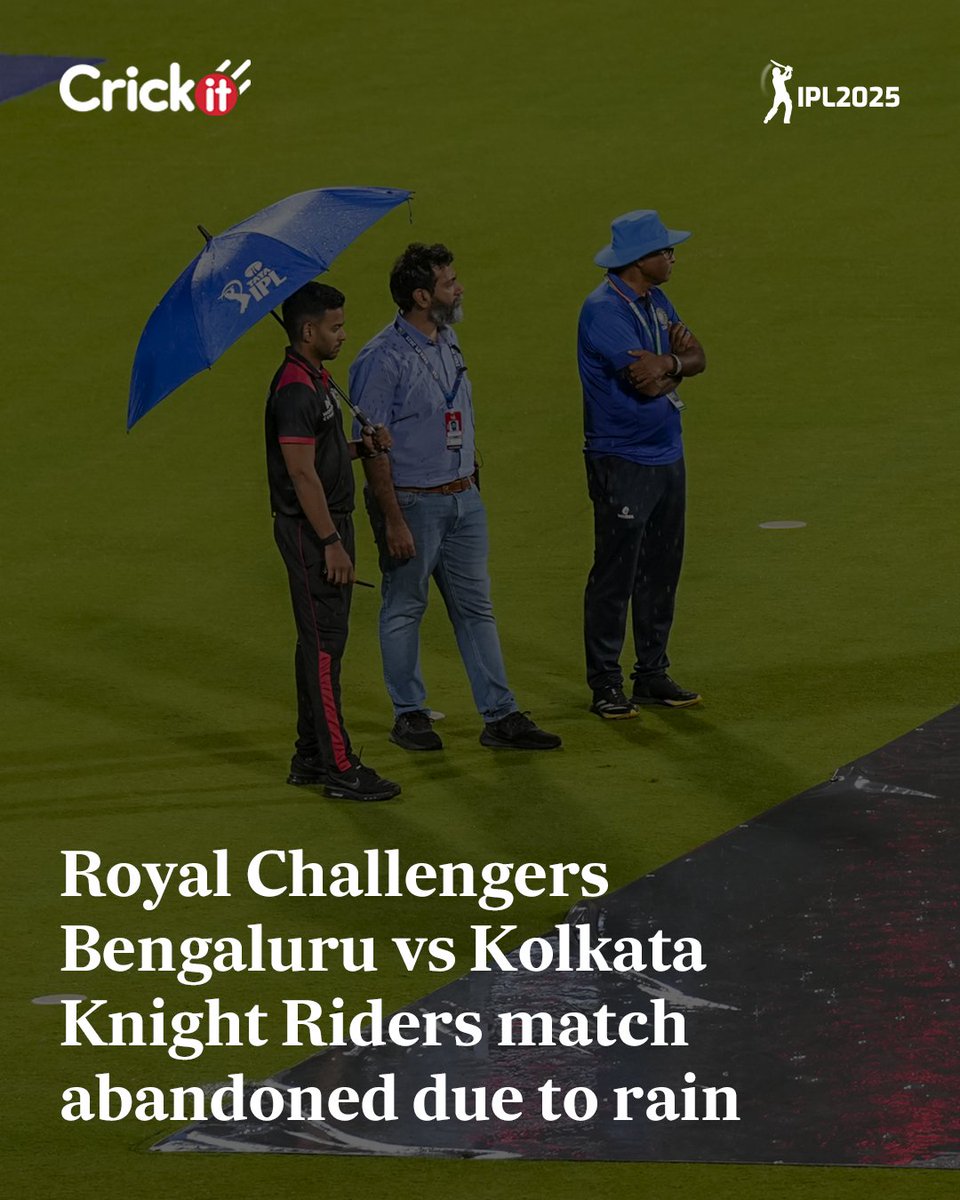 htTweets's tweet image. Defending champs Kolkata knocked out as RCB showdown gets abandoned due to rain

More details: hindustantimes.com/cricket/ipl-20…

(via @CrickitbyHT) | #IPL2025 #KKRvsRCB