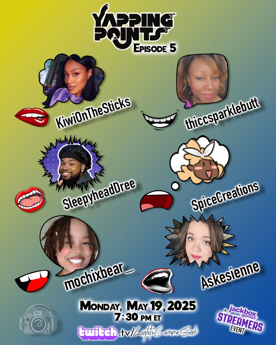 Seek 🔜 DreamCon (@lightscamseek) on Twitter photo We have some new yappers pulling up on Monday! Episode 5 of Yapping Points will be a treat. You won't want to miss getting to know these amazing creators.
<a href="/KiwiOnTheSticks/">Kiwi 🥝✨</a> <a href="/SleepyheadDree/">Dree is Sleepy ☕️</a> <a href="/mochixbear_/">🐻Mochi X Bear🐻</a> <a href="/libbyk/">askesienne • libby 🔜 GCX 2025!</a> <a href="/CookiesSpice/">Spice_Creations</a>
Enjoy the weekend and we'll see you live on Monday! We have some new yappers pulling up on Monday! Episode 5 of Yapping Points will be a treat. You won't want to miss getting to know these amazing creators.
<a href="/KiwiOnTheSticks/">Kiwi 🥝✨</a> <a href="/SleepyheadDree/">Dree is Sleepy ☕️</a> <a href="/mochixbear_/">🐻Mochi X Bear🐻</a> <a href="/libbyk/">askesienne • libby 🔜 GCX 2025!</a> <a href="/CookiesSpice/">Spice_Creations</a>
Enjoy the weekend and we'll see you live on Monday!