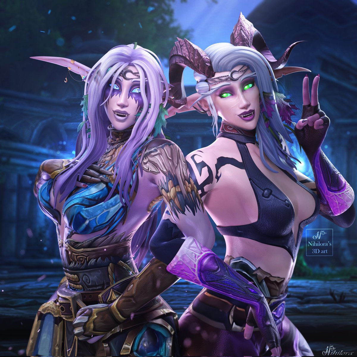 🌙 Sisterly Bond ✨

Artwork for Sailor (from Discord) of their lovely nightelf OCs Elunelight and Lunafay 💙🌜

#worldofwarcraft #nightelf