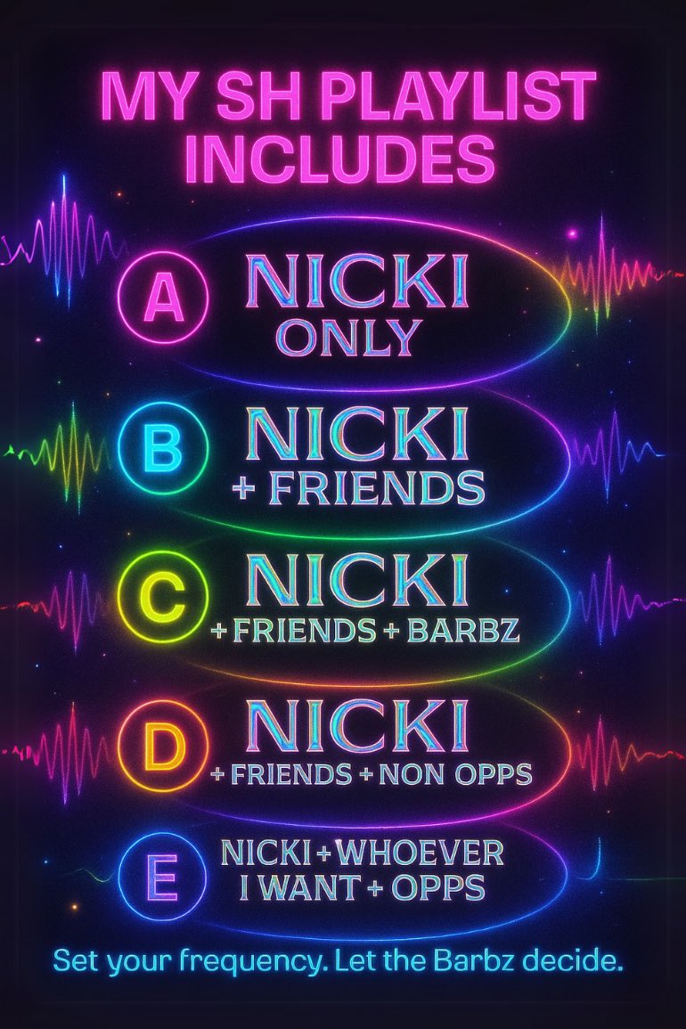 GagCityMuseum's tweet photo. Question for all Stationhead Hosts and Co-Hosts (Barbz Syndicated):
WHO’S ON YOUR PLAYLIST?
Screenshot this chart, circle your answer, and post it loud. Let the Barbz know what type of time you’re on. This builds trust. This sets tone. #StreamingBarbz #GagCityMuseum https://t.co/ykhwFCe3uT
