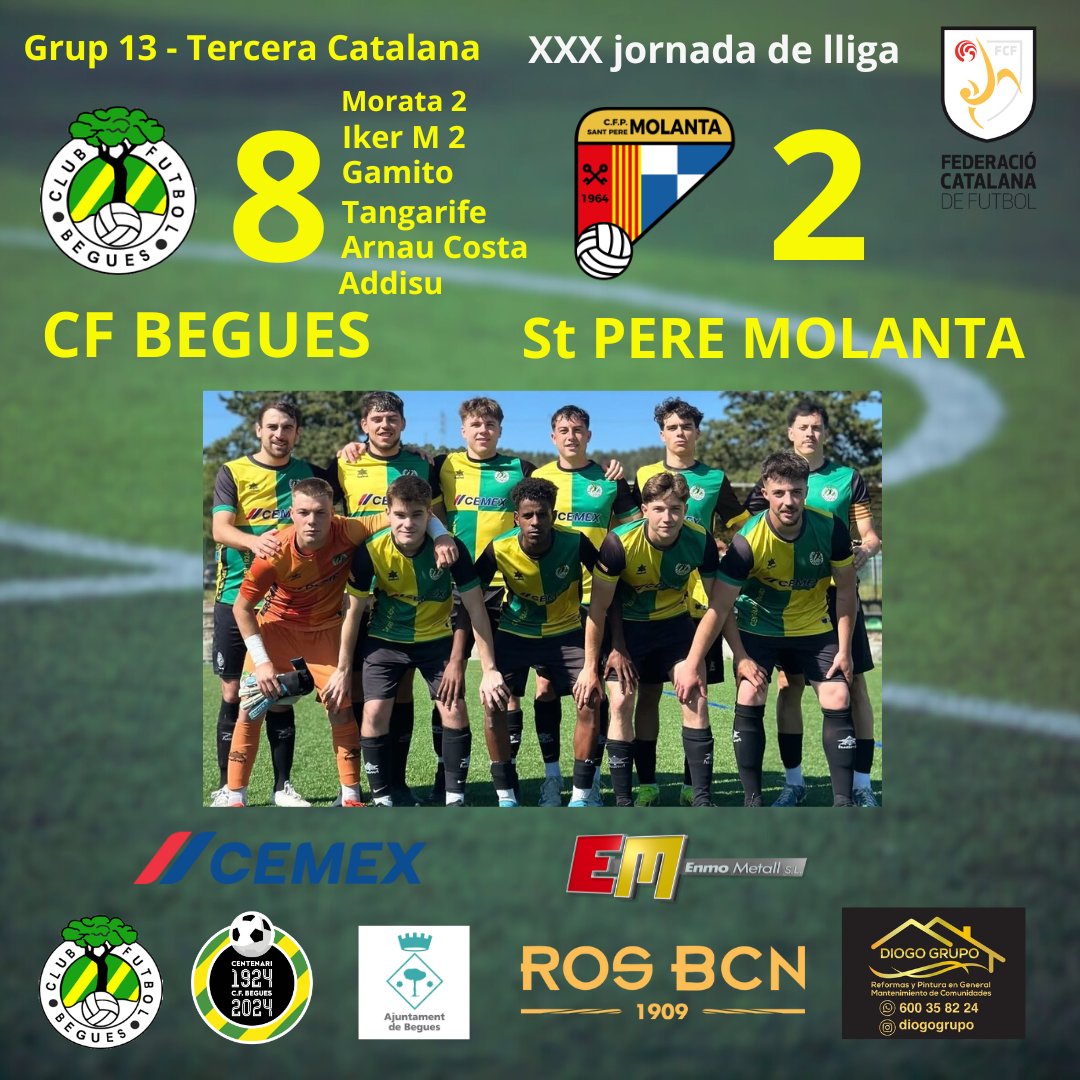 Una gran manera d'acomiadar la lliga 2024/25!
Golejada 8-2 contra el Sant Pere Molanta, que no ha pogut aturar la gran inspiració i joc que avui ha mostrat l'equip

Enhorabona nois!!!! 💚💛💚💛⚽⚽
