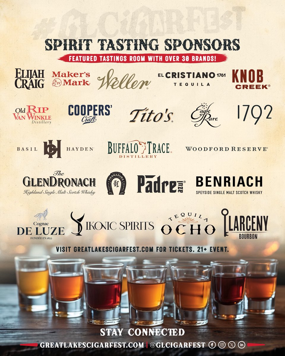 glcigarfest's tweet photo. This isn’t just a cigar fest—it’s a celebration of flavor! Over 30 spirit brands pouring an array of iconic and local favorites. Ready to find your new go-to pairings? 🥃♠️💨 https://t.co/FOxn5j89Z7