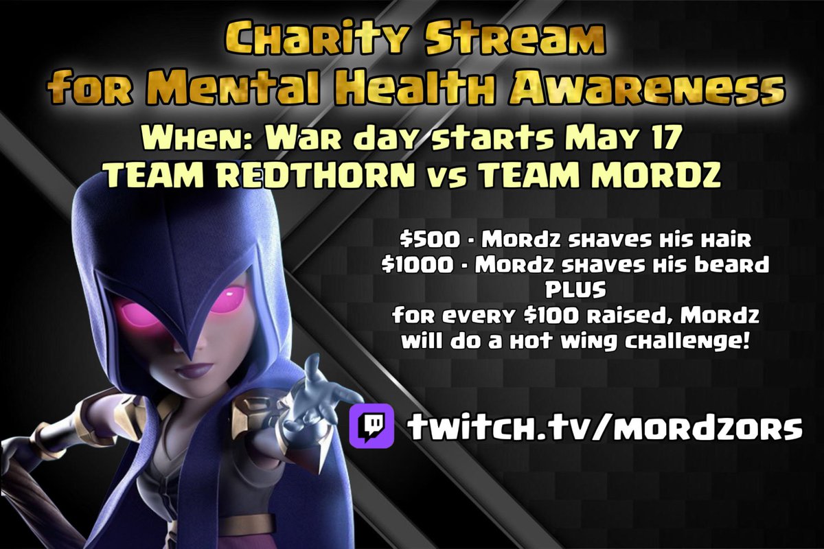 Todays the day to raise Mental Health Awareness, tun into the charity stream at 6pm Eastern.
