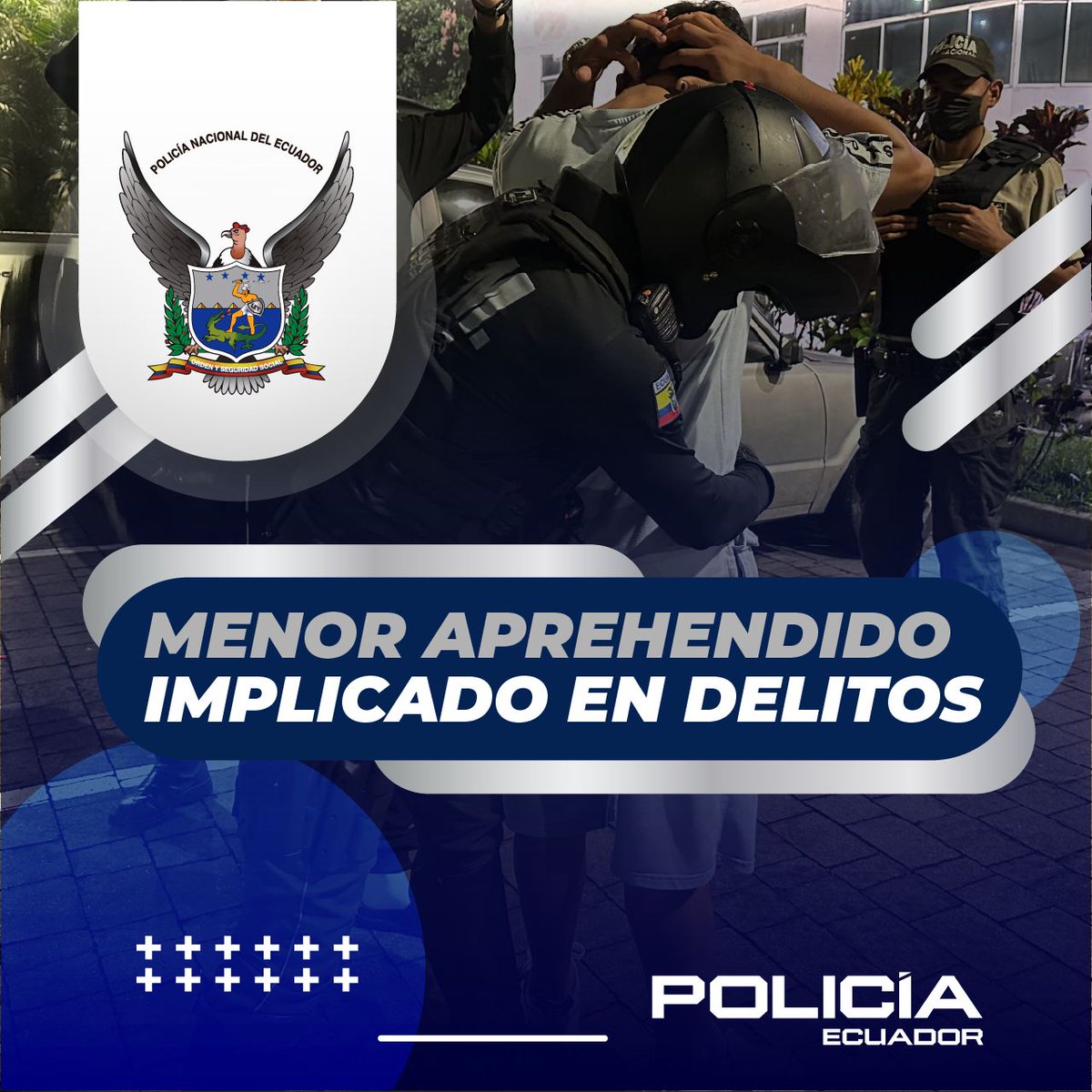 PoliciaEcuador's tweet image. #APREHENDIDO POR TENENCIA DE ARMA DE FUEGO Y MUNICIONES
Tras la ejecución de un operativo en flagrancia fue aprehendido un adolescente presunto vinculado al delito de tenencia y porte ilegal de armas de fuego, en Esteros, #GYE.
Entre los indicios:
-01 arma de fuego
-150…