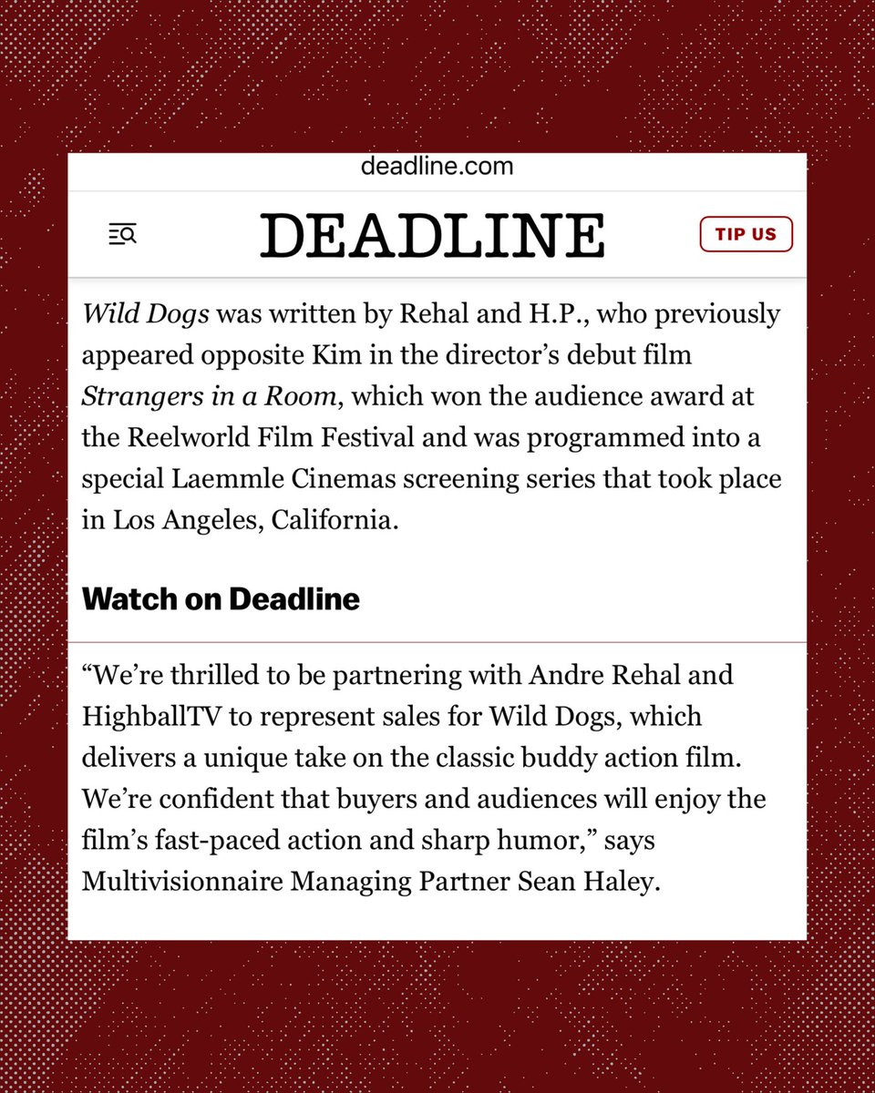 Highball.TV (@highballtv) on Twitter photo BREAKING: André Rehal’s Wild Dogs picked up by <a href="/MultiVisionnair/">MultiVisionnaire</a> Pictures for international sales at <a href="/mdf_cannes/">Marché du Film</a>.
Written and directed by Rehal, the gritty thriller stars <a href="/FoadHP/">Foadhp</a> — who also co-wrote the film — alongside Greg Bryk, Drew Nelson, Erika Prevost, Damian Romeo, and BREAKING: André Rehal’s Wild Dogs picked up by <a href="/MultiVisionnair/">MultiVisionnaire</a> Pictures for international sales at <a href="/mdf_cannes/">Marché du Film</a>.
Written and directed by Rehal, the gritty thriller stars <a href="/FoadHP/">Foadhp</a> — who also co-wrote the film — alongside Greg Bryk, Drew Nelson, Erika Prevost, Damian Romeo, and