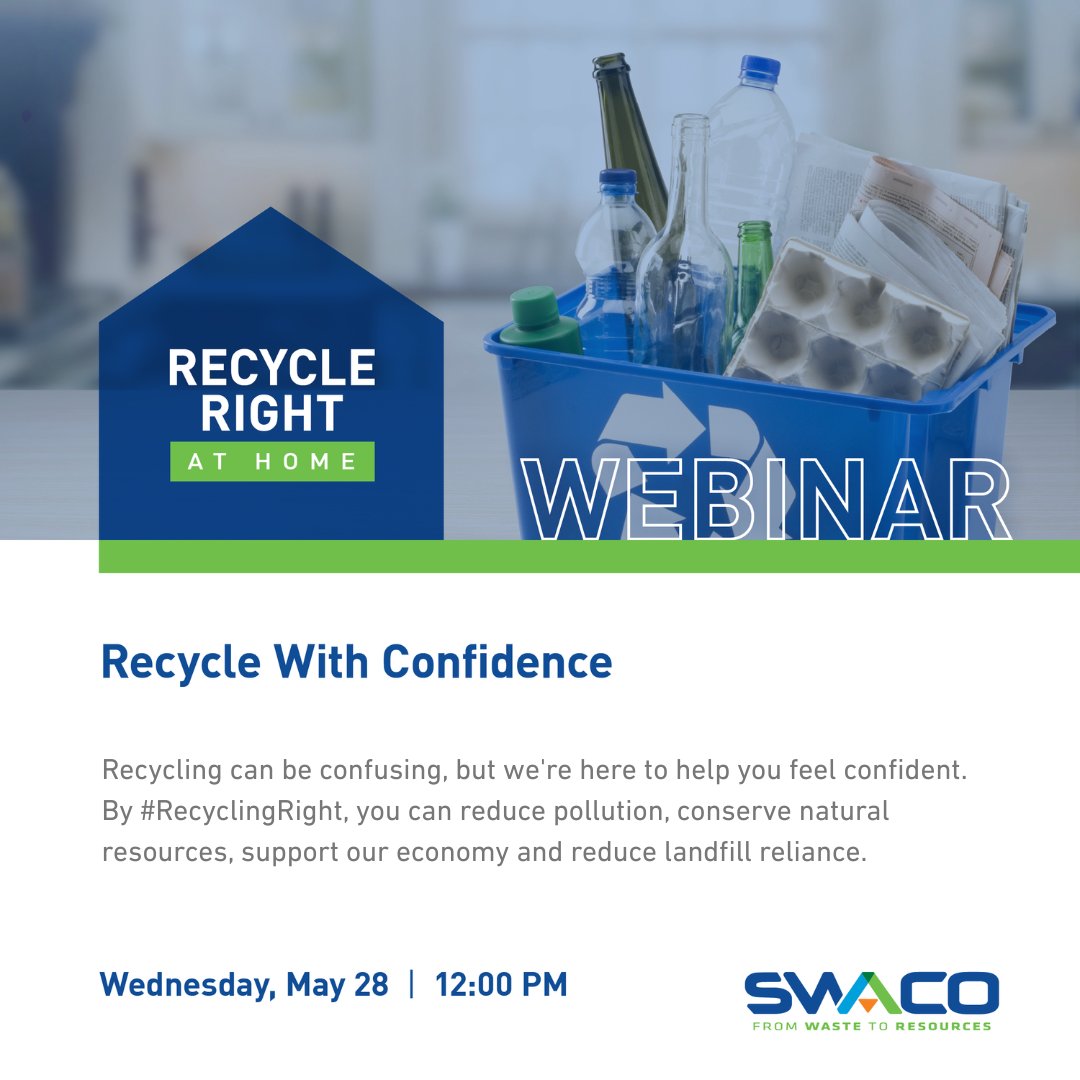 ♻️ Recycling can be confusing — but it doesn’t have to be!
Join us on Wednesday, May 28 to learn how to #RecycleRight!

#SWACO #Webinar #RecyclingatHome