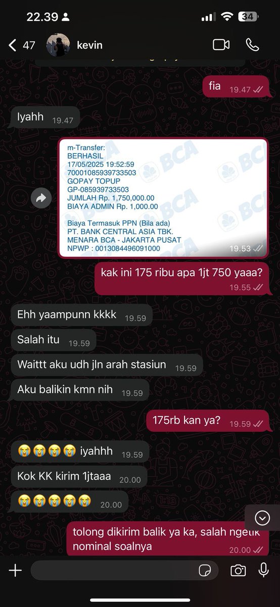 9ryffind0r's tweet photo. dimintain 500k katanya. Dia minjem duit temen gue 175k, tapi temen gue kelebihan nol nya, jadi TF 1,750jt. Setelah di TF dia ngilang dan temen gue diblokir. Nama IG nya sugar_vinzz, tapi akunnya udah ilang. https://t.co/qPkt0XbsNp