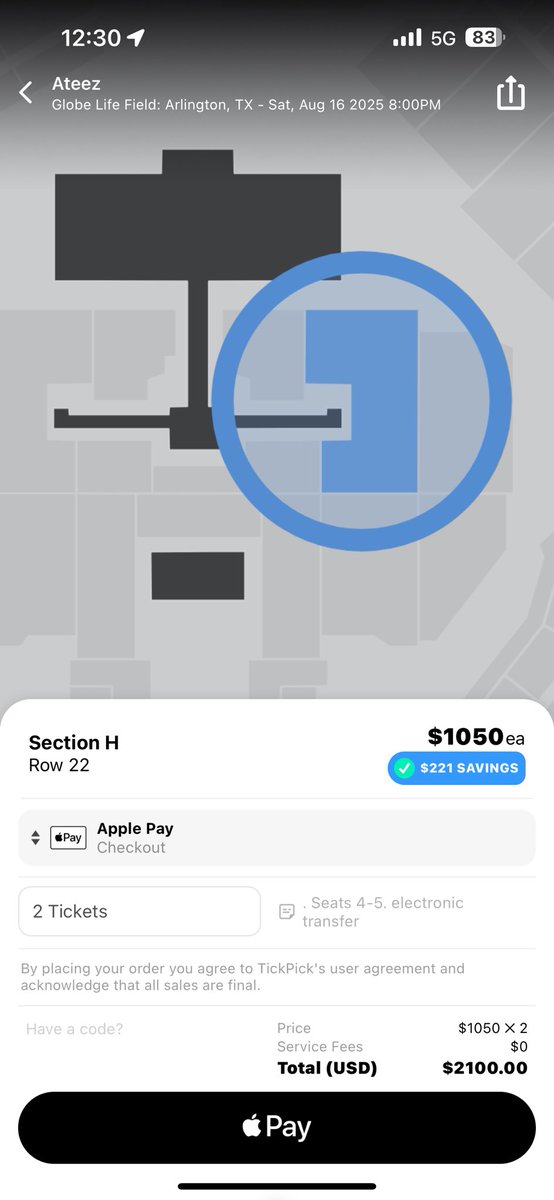 qtihwa's tweet photo. hello! Is anyone interested in buying these tickets with me for Ateez in Arlington?? Or who ever is selling these willing to tell them to me personally🙏🏽#ateezinarlington https://t.co/cEg43VBAWG