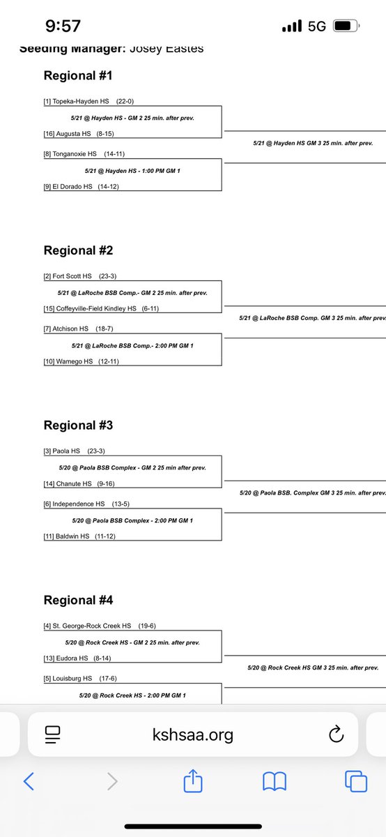 Regionals set! <a href="/Wamegobaseball/">Wamego Baseball</a> at Fort Scott Wednesday.  Game 1 vs Atchison