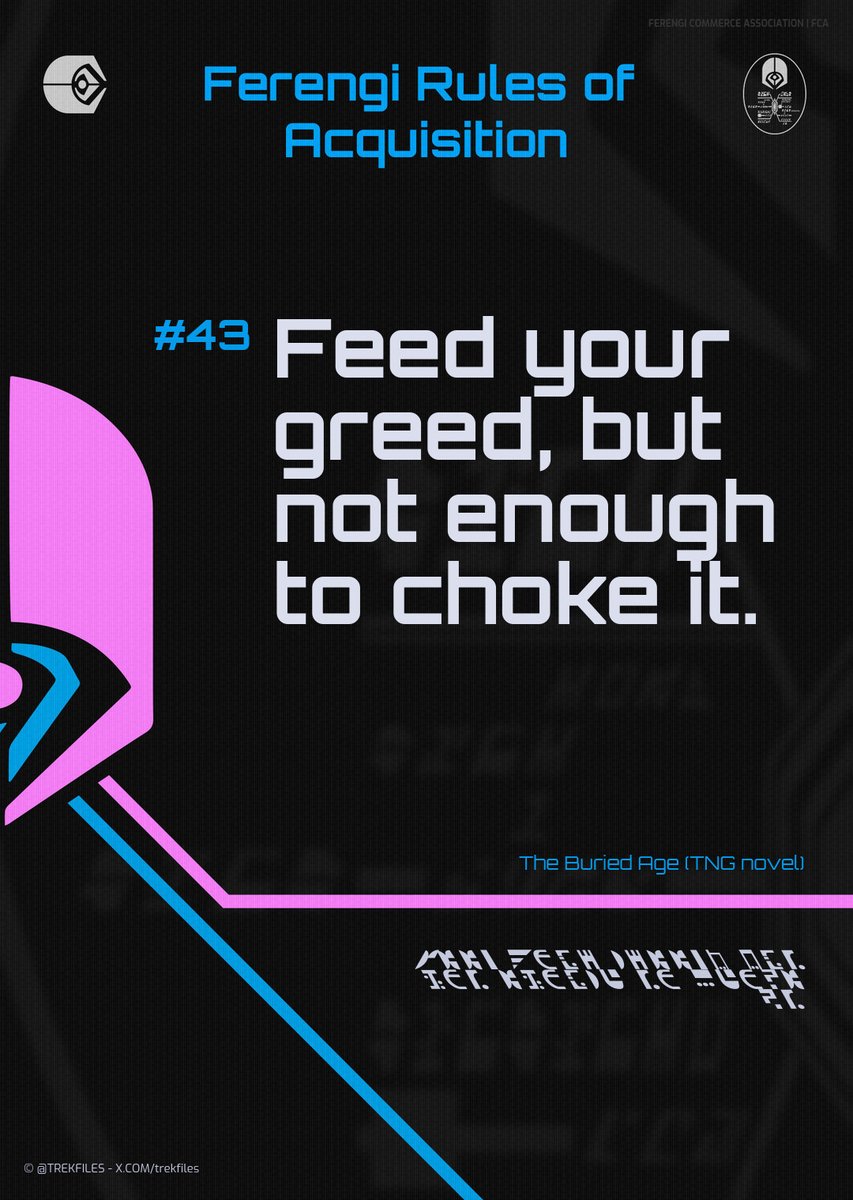 trekfiles's tweet photo. #43 Feed your greed, but not enough to choke it. The Buried Age (TNG novel) #startrek #ferengi #ferengirules @ansonmount #stvoyager @CirrocL @JeriLRyan @Alex_Kurtzman @GineokwKoenig https://t.co/pP6sZJ4ZhT