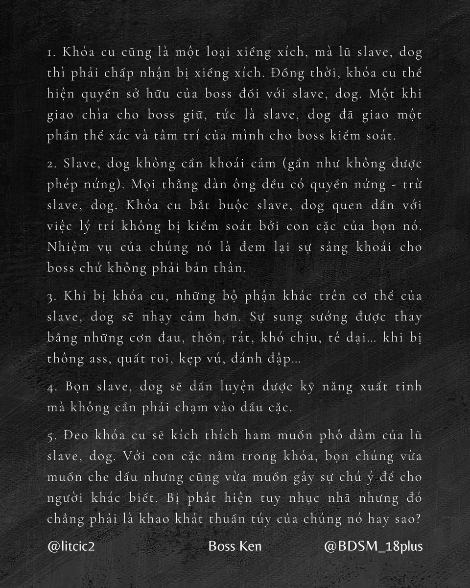 VÌ SAO PHẢI KHÓA CU?

1 cuộc chơi BDSM không có khóa cu là 1 cuộc chơi BDSM thất bại!
1 con slave/dog không có khóa cu là 1 con slave/dog thất bại ê chề!

Ngoài những lý do bên dưới, theo các đồng dâm tại sao slave, dog nên khóa cu? Ai có câu trả lời hay nhất đây?