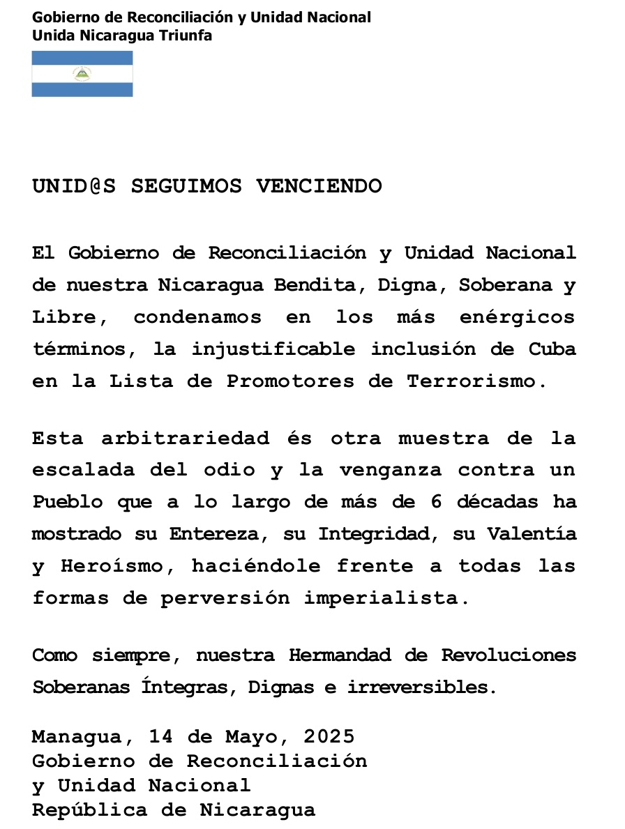 En nombre del grupo Parlamentario de Amistad Cuba - Nicaragua agradecemos al Gobierno, Asamblea Nacional y Pueblo de #Nicaragua por su permanente solidaridad y hermandad con #Cuba frente a otra agresión imperial.

Seguimos juntos, defendiendo nuestros proyectos de nación.🇨🇺✊🏻🇳🇮