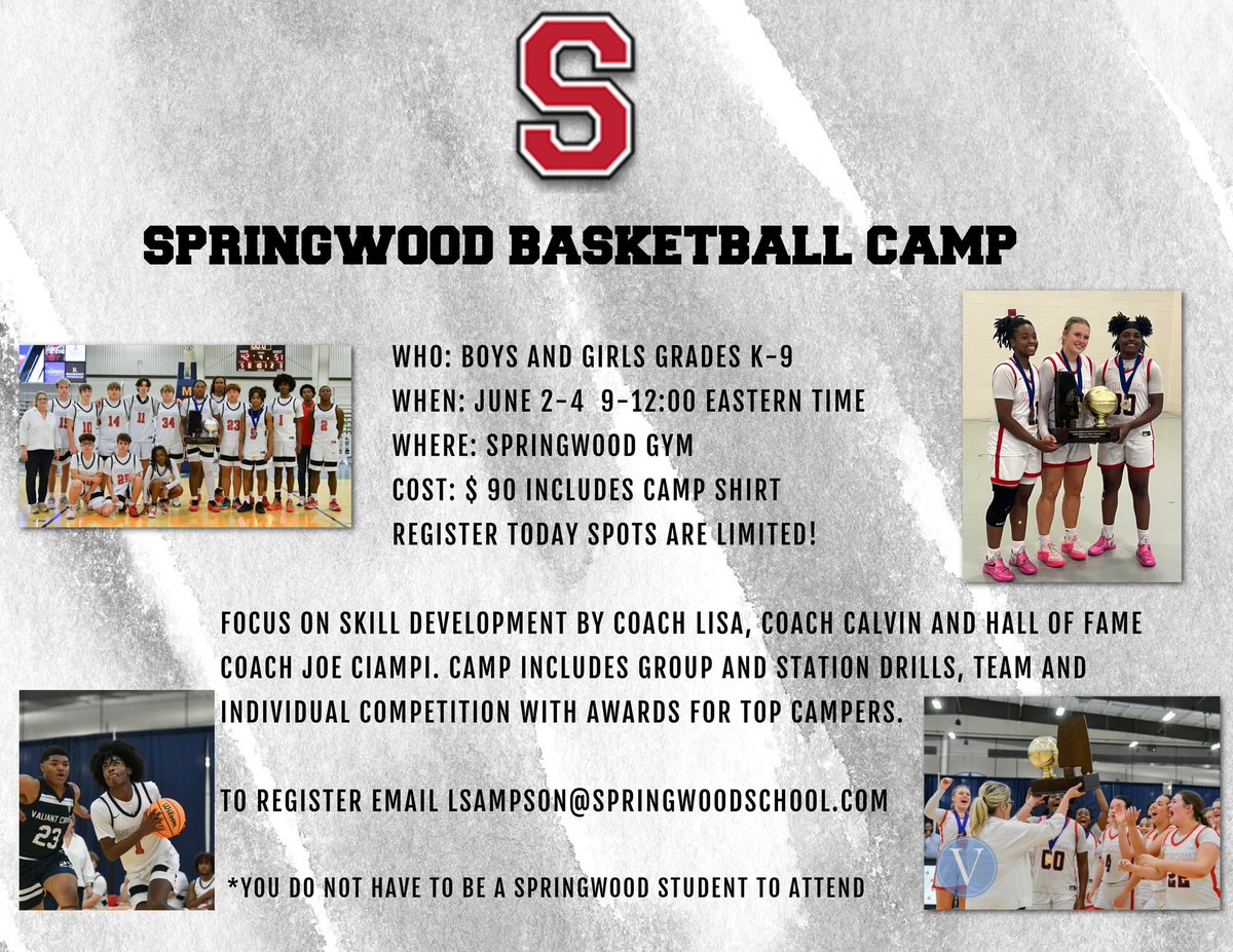 springwoodschoolbasketball (@springwoodscho4) on Twitter photo Kids camp is filling up! Sign up today! Email lsampson@springwoodschool.com to register! <a href="/kevineckleberry/">Kevin Eckleberry</a> <a href="/lisasampsonddi/">Lisa Sampson</a> <a href="/2n1per/">Calvin Crabb III</a> <a href="/thekorikey/">Kori Key</a> <a href="/clarencemoore_0/">Clarence “cmo” Moore</a> <a href="/Shalexia11/">Shalexia</a> <a href="/ToriZP11/">Tori Patillo</a> <a href="/TuckerSides2/">Tucker Sides</a> Kids camp is filling up! Sign up today! Email lsampson@springwoodschool.com to register! <a href="/kevineckleberry/">Kevin Eckleberry</a> <a href="/lisasampsonddi/">Lisa Sampson</a> <a href="/2n1per/">Calvin Crabb III</a> <a href="/thekorikey/">Kori Key</a> <a href="/clarencemoore_0/">Clarence “cmo” Moore</a> <a href="/Shalexia11/">Shalexia</a> <a href="/ToriZP11/">Tori Patillo</a> <a href="/TuckerSides2/">Tucker Sides</a>