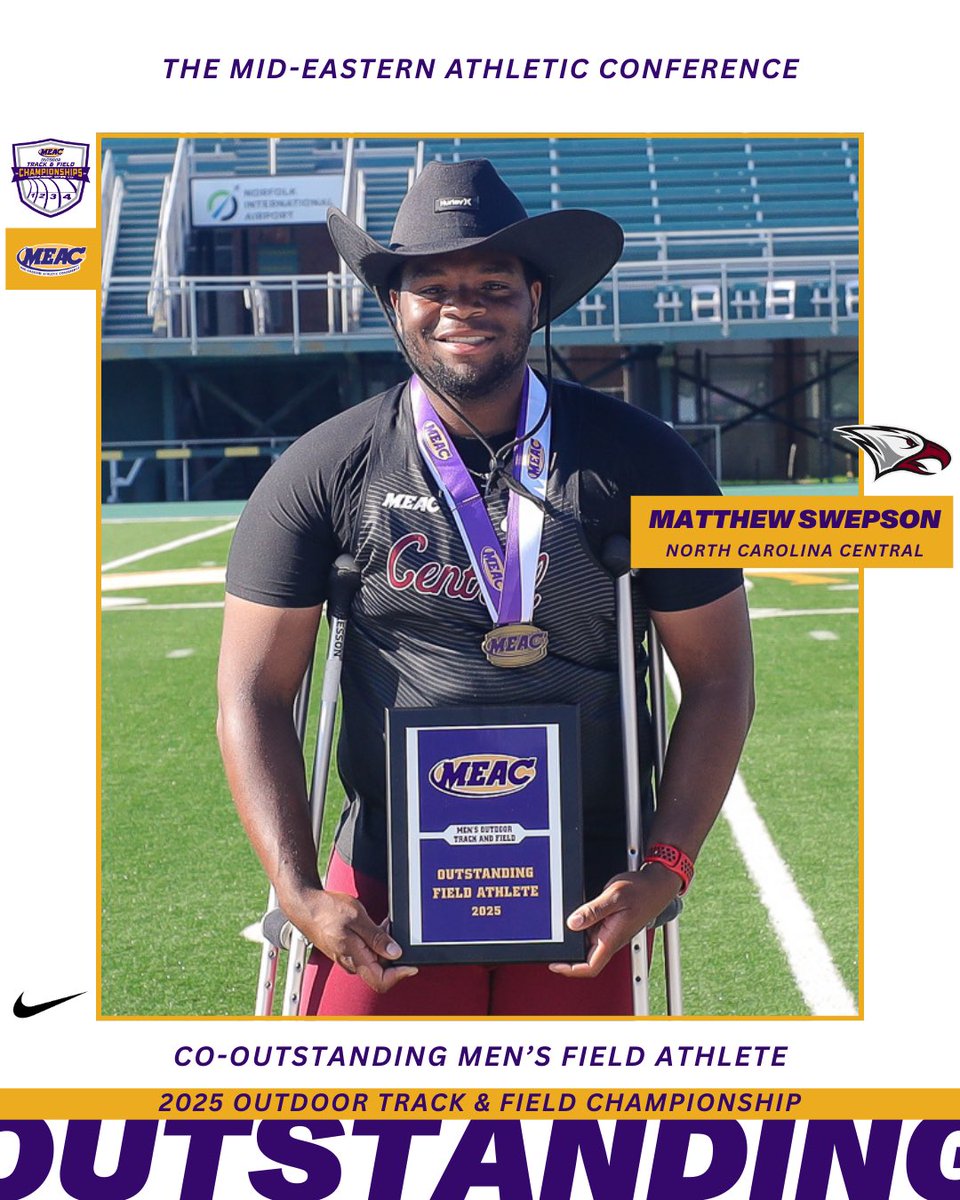 Mid-Eastern Athletic Conference (@meacsports) on Twitter photo Congratulations to the 2025 Men’s Outstanding Track & Field Athletes:
Michael Hopkins <a href="/SCStateAthletic/">SC State Athletics</a>
Lewis Too <a href="/NSU_TFXC/">Norfolk State Track & Field</a>
Matthew Swepson <a href="/NCCUAthletics/">NCCU Athletics</a> Congratulations to the 2025 Men’s Outstanding Track & Field Athletes:
Michael Hopkins <a href="/SCStateAthletic/">SC State Athletics</a>
Lewis Too <a href="/NSU_TFXC/">Norfolk State Track & Field</a>
Matthew Swepson <a href="/NCCUAthletics/">NCCU Athletics</a>