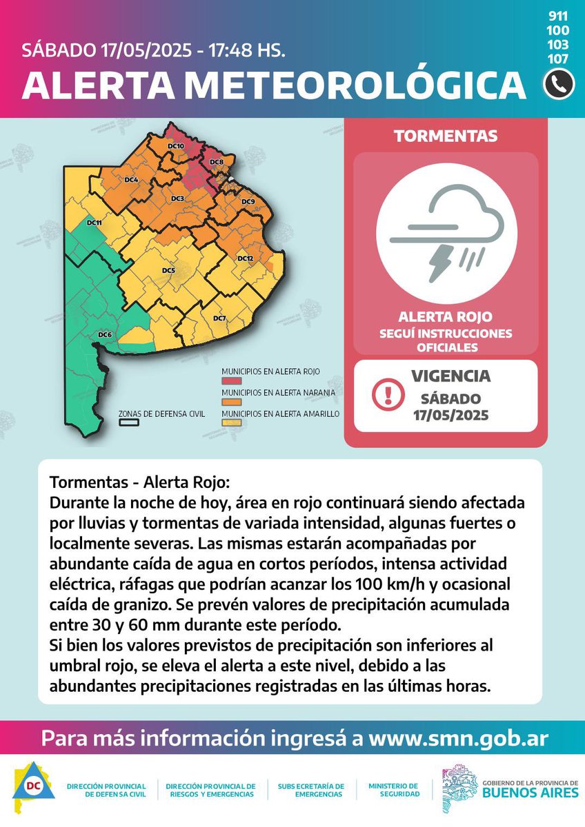 🔴 COMUNICADO OFICIAL

Actualizamos la información ante la continuidad del alerta meteorológica roja emitida.
Pedimos a la población extremar precauciones y seguir las indicaciones oficiales.

📲 Mantenete informado ⬇️
<a href="/SMN_Alertas/">SMN Alertas</a> 

#AlertaRoja #DefensaCivil #BuenosAires