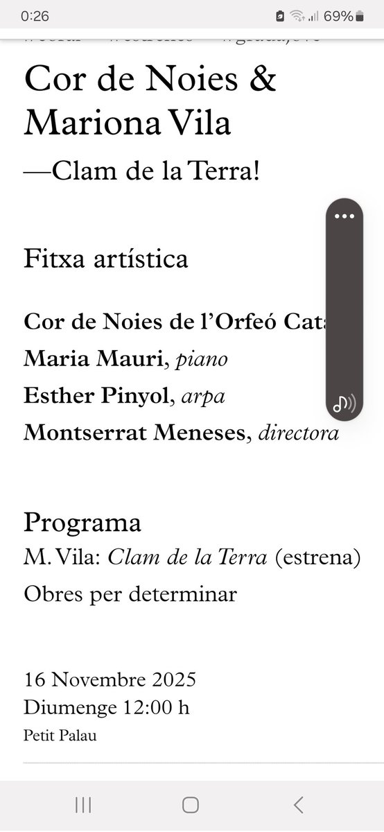 mariona vila (@marionavila_) on Twitter photo Els poemes de <a href="/LaiaLlobera/">Laia Llobera</a> van inspirar #Elclamdelaterra, obra encàrrec del <a href="/CordeNoies/">CorNoies OrfeóCatalà</a>.
Ja hi ha data d'estrena: 16 novembre 2025 <a href="/palaumusicacat/">Palau de la Música Catalana</a>.
Moltes ganes! Els poemes de <a href="/LaiaLlobera/">Laia Llobera</a> van inspirar #Elclamdelaterra, obra encàrrec del <a href="/CordeNoies/">CorNoies OrfeóCatalà</a>.
Ja hi ha data d'estrena: 16 novembre 2025 <a href="/palaumusicacat/">Palau de la Música Catalana</a>.
Moltes ganes!