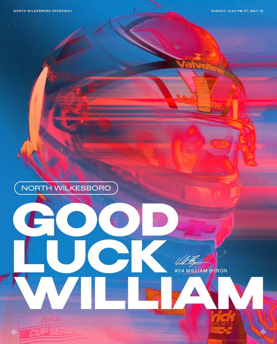 Let’s get it No. 24! Wishing @williambyron and @teamhendrick a fast and focused race this Sunday at North Wilkesboro Speedway. #TeamValvoline