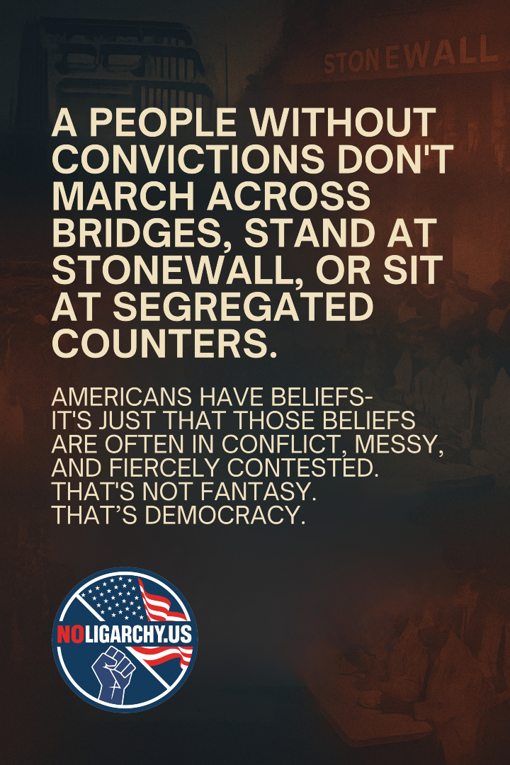 noligarchy_US's tweet image. Bill Maher says Americans don’t have deeply held beliefs.
Bold claim from a guy who’s made millions believing smugness is a substitute for substance.

Try telling that to Selma, Stonewall, or Standing Rock.

#StillBelieving #MaherlyInaccurate #ThisIsAmerica