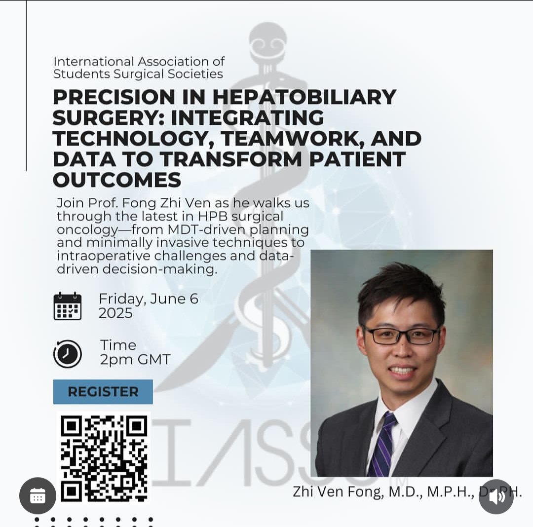 IASSS (@iasss_1) on Twitter photo 🔍 Precision in HPB Surgery: Integrating Technology, Teamwork, and Data to Transform Patient Outcomes...<a href="/ZhiVenFongMD/">Zhi Ven Fong, MD MPH DrPH</a>
🗓️ 6th of June 2025 | 📍 Zoom
📌 Open to all surgical trainees, residents, and students interested in cancer surgery.
Register now!
iasss.org/2025/05/15/pre… 🔍 Precision in HPB Surgery: Integrating Technology, Teamwork, and Data to Transform Patient Outcomes...<a href="/ZhiVenFongMD/">Zhi Ven Fong, MD MPH DrPH</a>
🗓️ 6th of June 2025 | 📍 Zoom
📌 Open to all surgical trainees, residents, and students interested in cancer surgery.
Register now!
iasss.org/2025/05/15/pre…