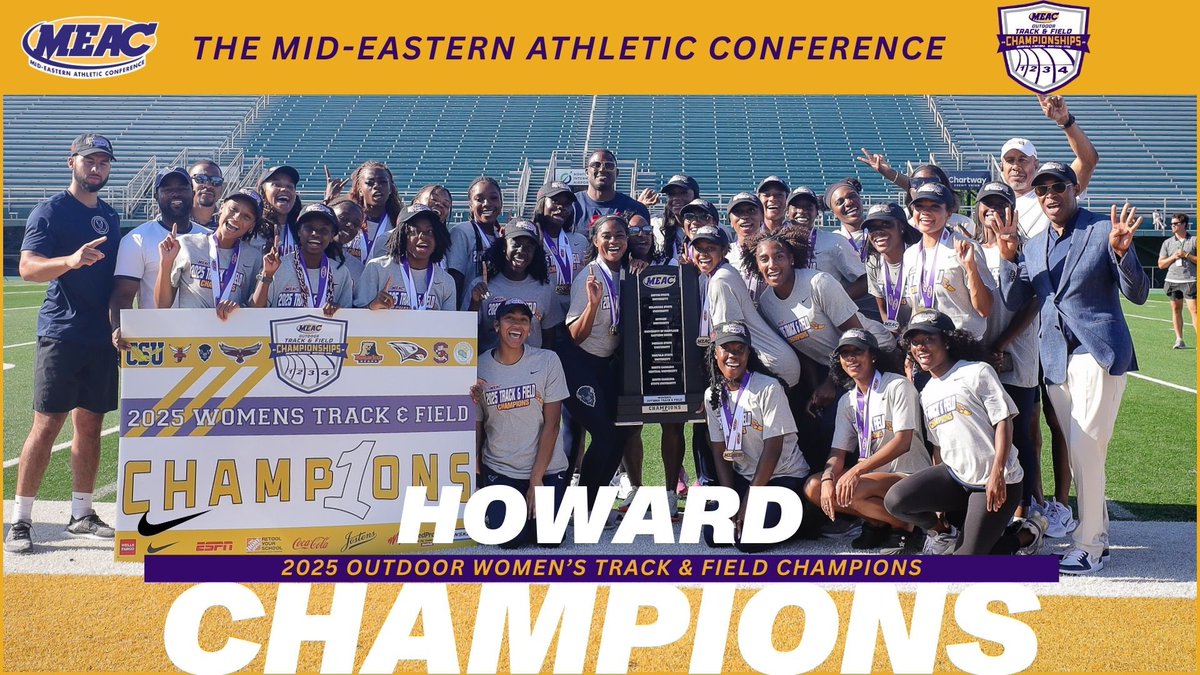 Mid-Eastern Athletic Conference (@meacsports) on Twitter photo Horns up Bison❗️🦬 <a href="/HUBisonTFXC/">Howard Track & Field/Cross Country</a>
The Howard University Women’s Track & Field team secure another MEAC outdoor title marking their fourth consecutive! #MEACTF Horns up Bison❗️🦬 <a href="/HUBisonTFXC/">Howard Track & Field/Cross Country</a>
The Howard University Women’s Track & Field team secure another MEAC outdoor title marking their fourth consecutive! #MEACTF