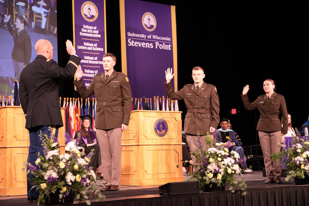 UWSPROTC's tweet photo. Congratulations to graduating cadets ... now second lieutenants: Garrett Brosig, Josh Kolodziej and Haillie Stremkowski! #uwspgrad #UWSP https://t.co/qAP1aJqTkR