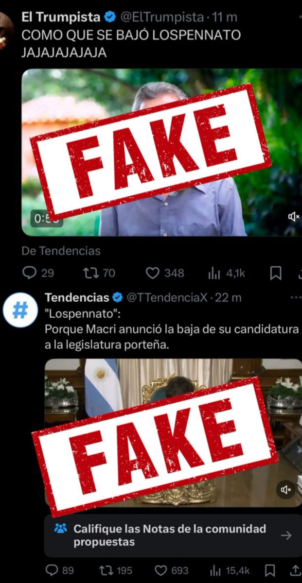 (FALSO) Uno puede pensar que lo hacen como un chiste pero no: lo de ellos siempre es mentir de todas las maneras posibles para que algún incauto caiga. Mienten en X y lo hacen también en las otras redes. Es una campaña lisa y llana de desinformación coordinada por muchas cuentas.