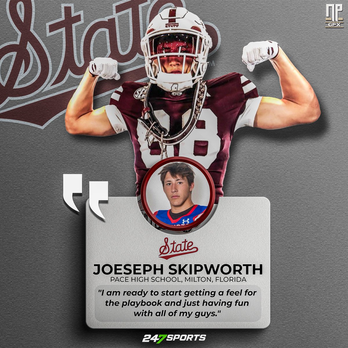 NPGPX Design (@nathanpurvis) on Twitter photo Joeseph Skipworth (<a href="/JoesephSkipwor1/">Joeseph Skipworth</a>), the <a href="/247Sports/">247Sports</a> 3⭐️ tight end Bulldog signee from Pace High School (Milton, FL), discusses his plans on arriving in Starkville and preparation for the 2025 season. #HailState
Jacob Bain (<a href="/JBain247/">Jacob Bain</a>) has the story:
247sports.com/college/missis… Joeseph Skipworth (<a href="/JoesephSkipwor1/">Joeseph Skipworth</a>), the <a href="/247Sports/">247Sports</a> 3⭐️ tight end Bulldog signee from Pace High School (Milton, FL), discusses his plans on arriving in Starkville and preparation for the 2025 season. #HailState
Jacob Bain (<a href="/JBain247/">Jacob Bain</a>) has the story:
247sports.com/college/missis…