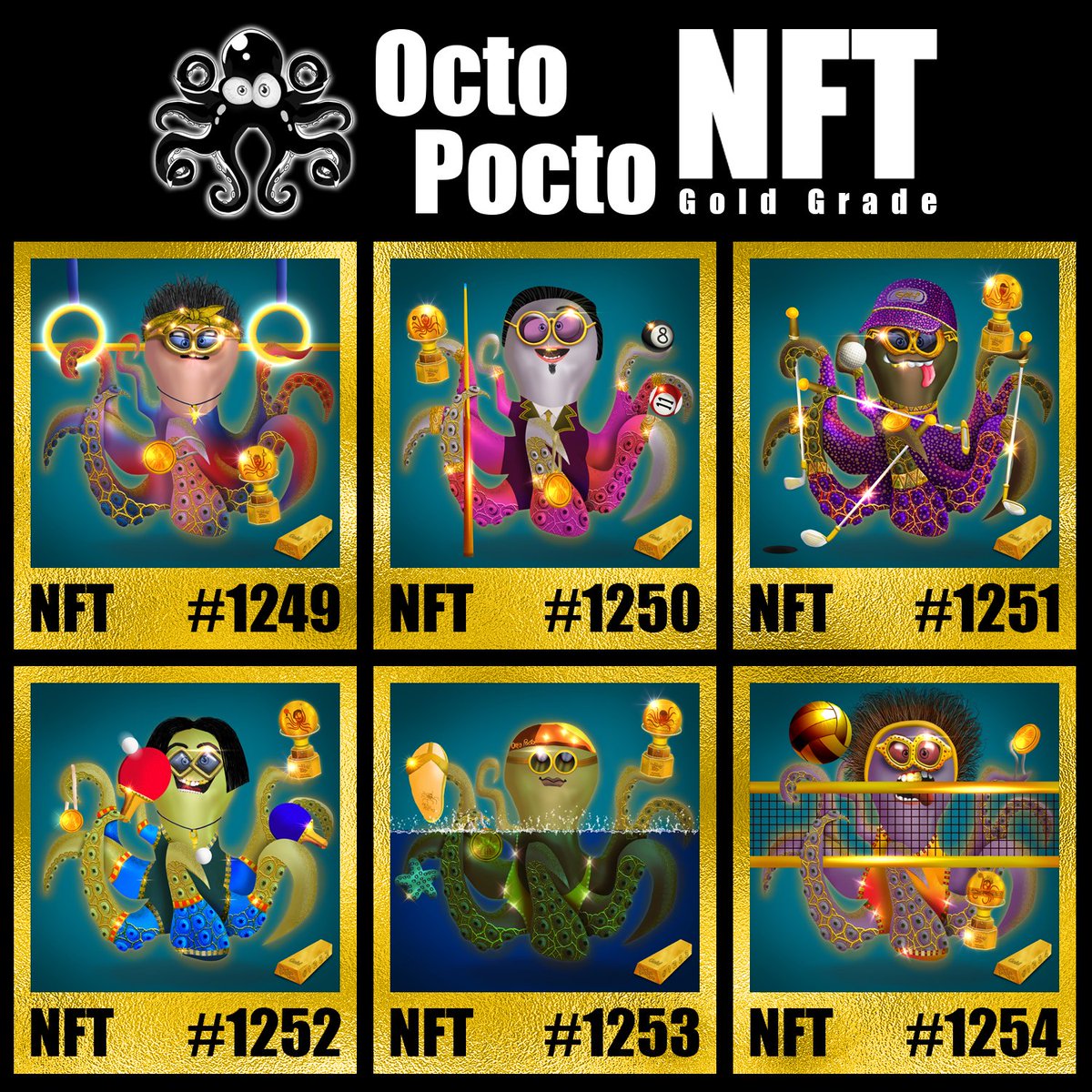 OCTOPOCTONFTS's tweet photo. Gold Grade NFTs available NOW!!
Group 70
Tier 19
General Trait: Men’s Olympic
Gold grade (Prt1) alone is exclusive to 540 NFTs, now available to MINT & OWN @ TIER 19-
https://t.co/Fkp97o1CKV
#NFT #OpenSea #octopusnft #HandDrawnNFT #mintnft #Octo #Women #tennis #Swim #Golfer https://t.co/eddFZPPGhb