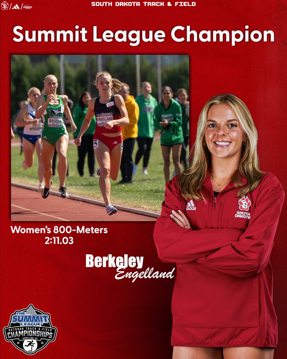 Way to go, Berkeley! 👏

Freshman Berkeley Engelland takes the 800-meter title.

#GoYotes x #WeAreSouthDakota