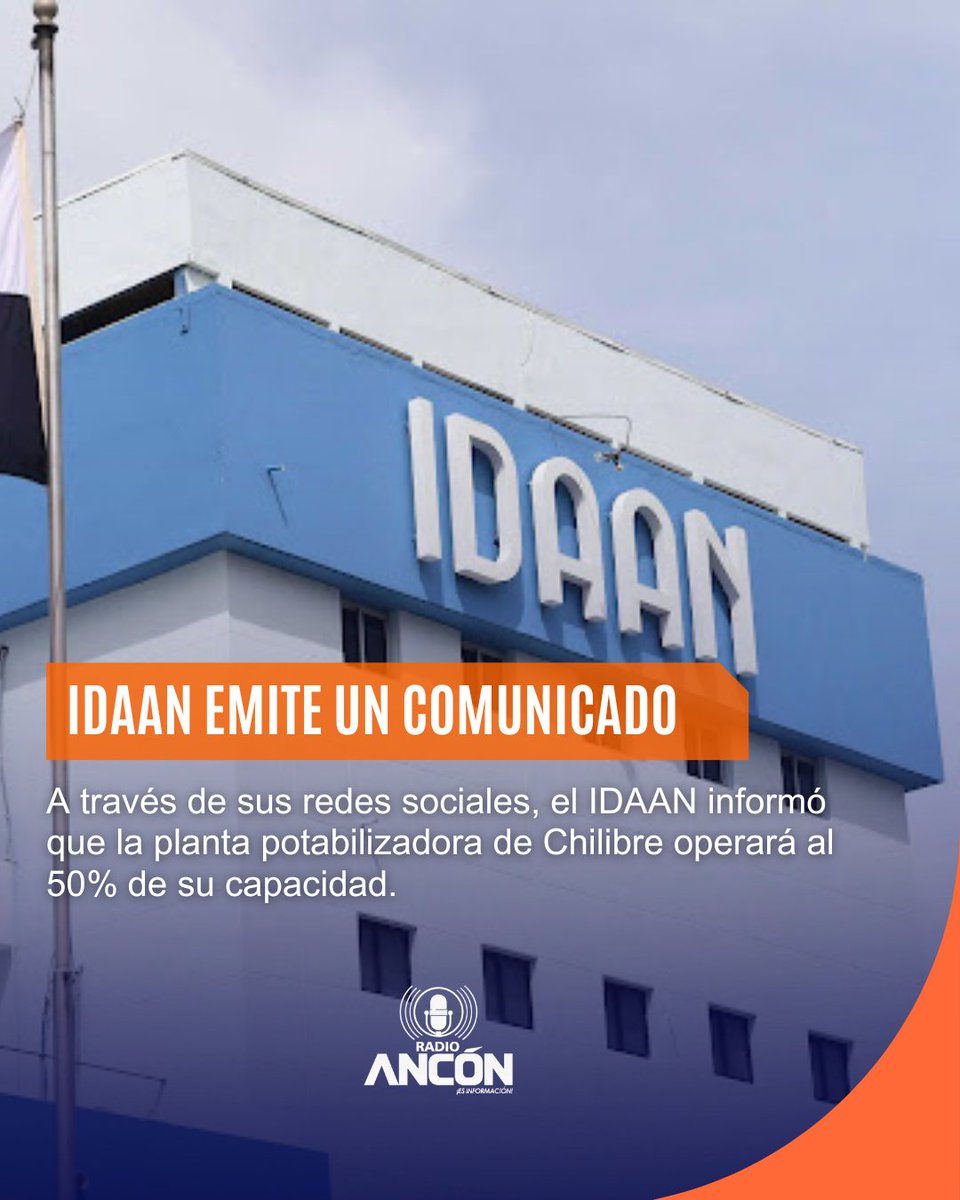 radioanconpa's tweet image. El IDAAN reducirá 50% la operación de la planta de Chilibre de 9:00 p.m. del 17 de mayo a 6:00 a.m. del 18 por daños en tubería vandalizada. Se investigará el hecho. #Panamá #IDAAN