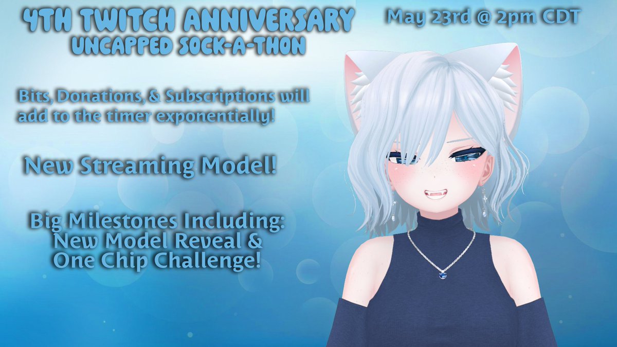 It's my 4th Streaming Anniversary on Twitch!
Join me on May 23rd at 2pm CDT as we kick off the fun with Slime Rancher! With guest collabs and community events as we go!