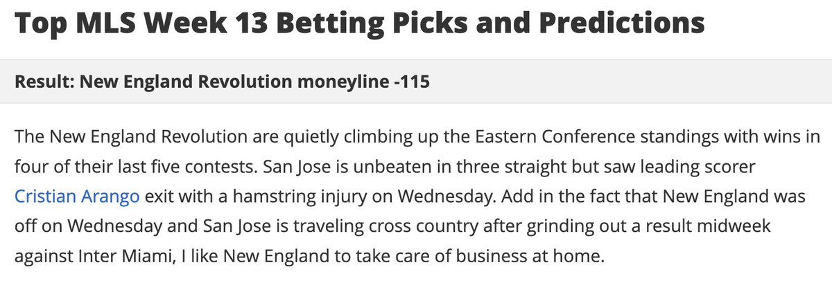 Favorite play of the night. The line has jumped to -160 after lineups dropped #MLS