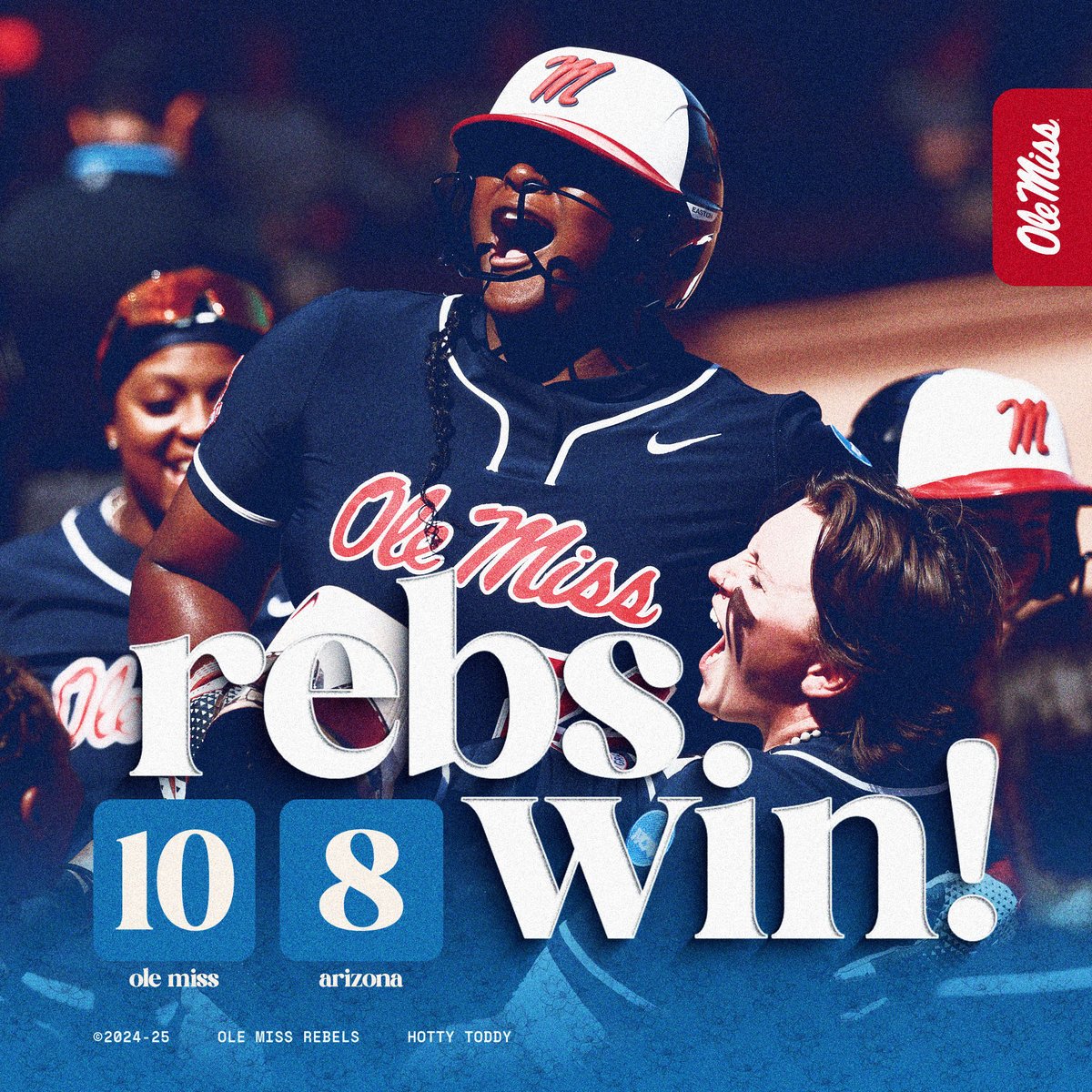 OleMissSports's tweet photo. BOOM! @OleMissSoftball upsets No. 13 Arizona to move to 2-0 at the Tucson Regional! https://t.co/Rr2kdazjIc