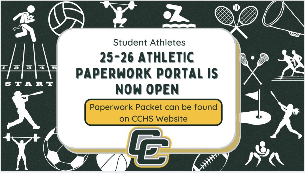 CCHS_Sport's tweet image. 25-26 Athletic Paperwork Portal is now open. All athletes must be cleared prior to participating in Summer Conditioning Programs. Free Physical locations are also attached. The links to the athletic packets are located on the school website on Athletics page. @TheCoyoteWay