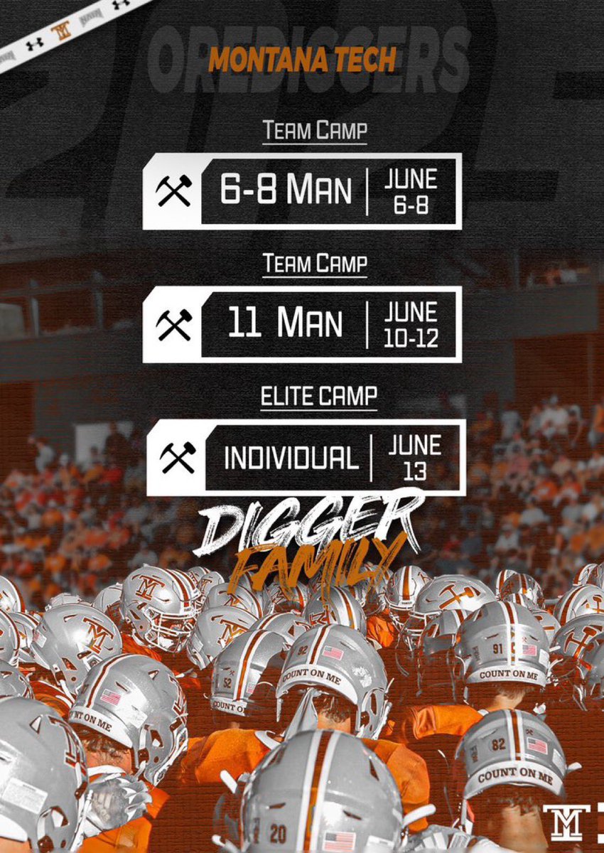 I am extremely blessed to be invited to Montana tech elite recruiting camp June 13 AGTG 🤙🏽
<a href="/Coach_AFlores/">Jose Flores</a> <a href="/CoachWest100/">Coach West 🏈</a> <a href="/Gbuckz4/">Gio Fauolo 💰</a> <a href="/AngelTBE54/">Angel Torres</a> <a href="/CoachMack_LV/">CoachMack</a> <a href="/Sam_Poutasi73/">Sam Pou1</a> <a href="/MikeWatersP1/">Mike Waters</a> <a href="/phase1football/">Donte Jasames, Phase1 Recruiting</a> <a href="/BrandonHuffman/">Brandon Huffman</a> <a href="/BlairAngulo/">Blair Angulo</a> <a href="/adamgorney/">Adam Gorney</a>