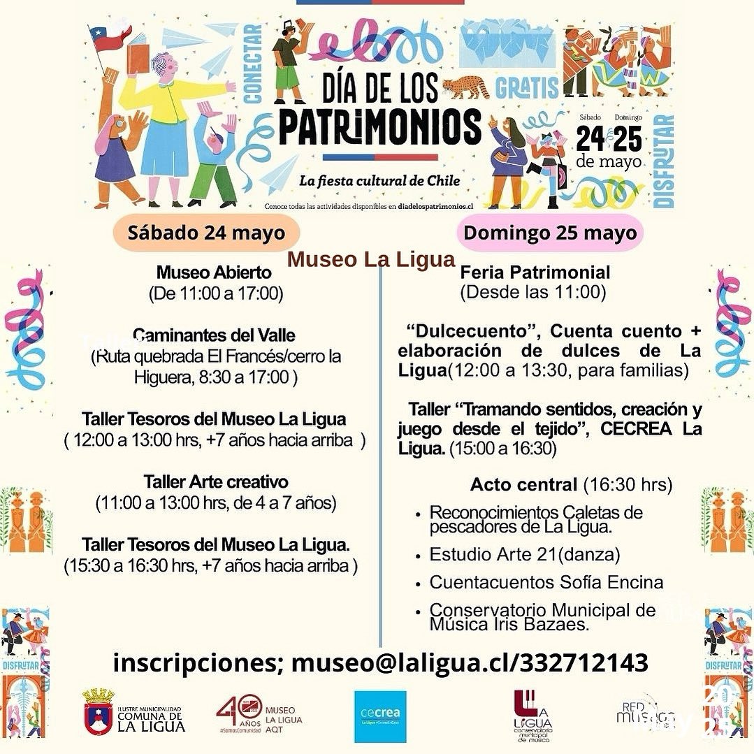 museolaligua's tweet photo. Estimada Comunidad ‼️
Compartimos nuestra programación para el Día De Los Patrimonios que celebraremos junto al @cecrea_laligua @laliguaconservatorio.ibf @estudio.arte21 Sofía Encina y cultores y emprendedores locales. 
Favor Difundir ‼️
Los esperamos 🤗 https://t.co/lbP6Ki5bZF