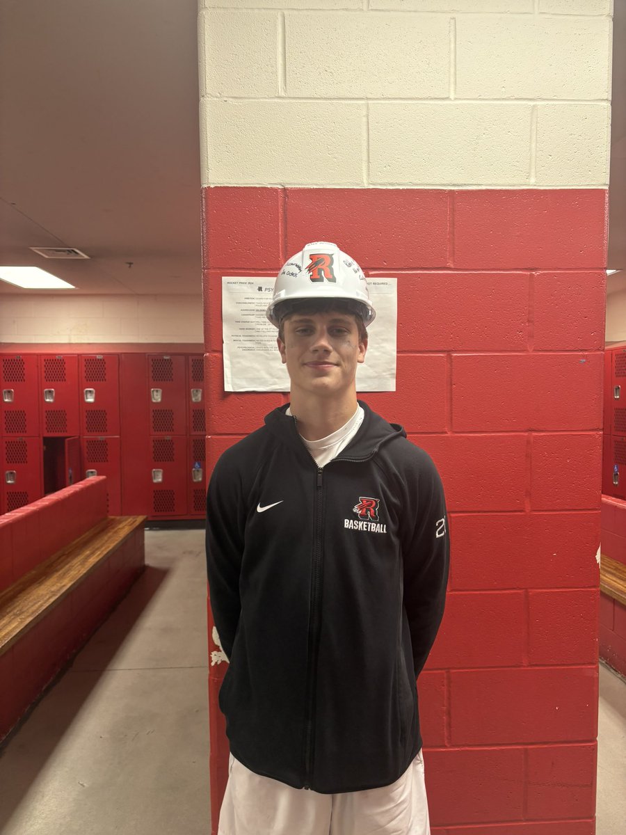 RMHSLacrosse's tweet photo. Luke Johnson with the Hard Hat for the Medfield game! https://t.co/Matjc7CjFb