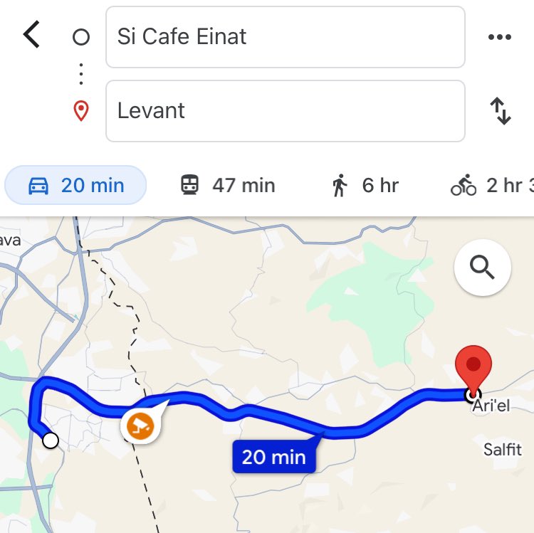 That highway takes you, within 20 minutes, to the West Bank Settlement of Ariel. But West Bank Palestinians in the neighbouring town of Salfit can’t use that highway to go have a coffee at Sí Cafe, specifically because they are Palestinians. 

There. I found the apartheid for you