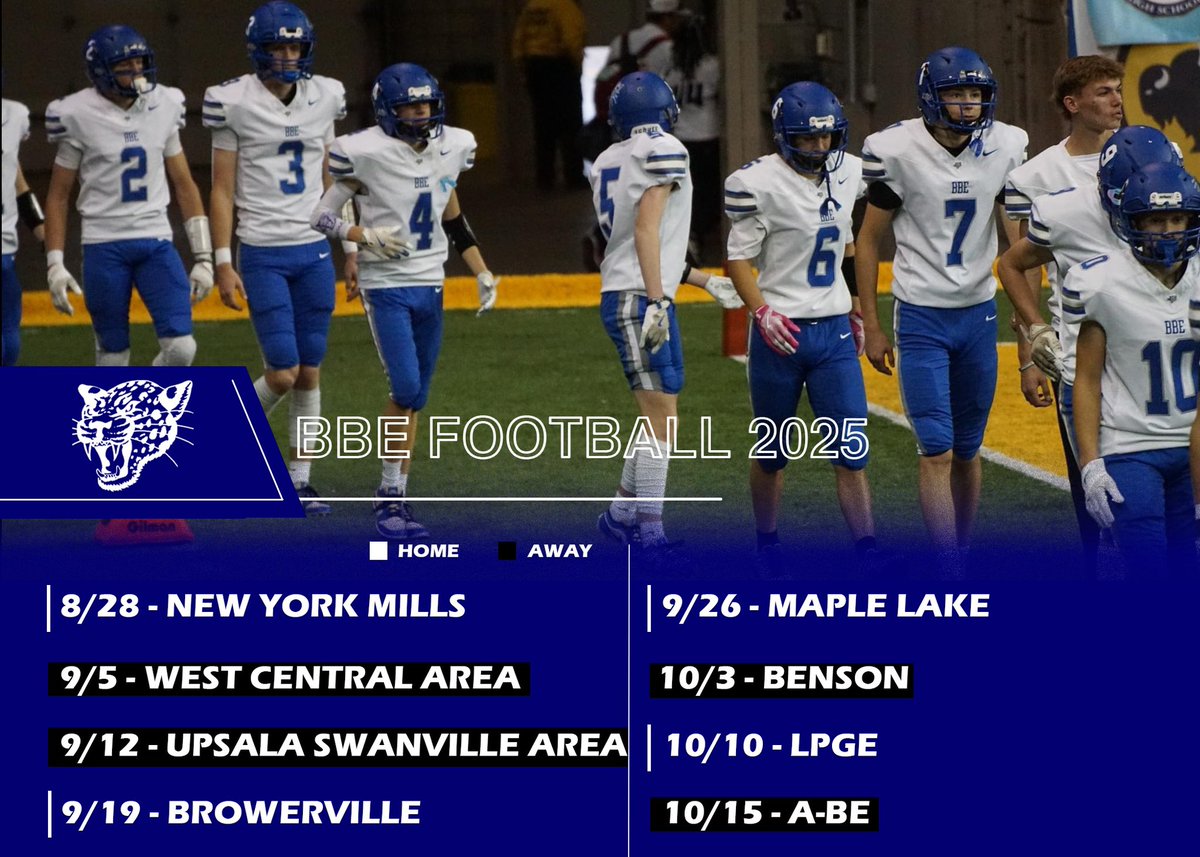 🚨2025 Jaguar Football Schedule 🚨
Mark your calendars and get ready for Friday night lights! 
(Thursday night season opener)
📅 Let’s go Jaguars! #BBEFootball #FridayNightLights