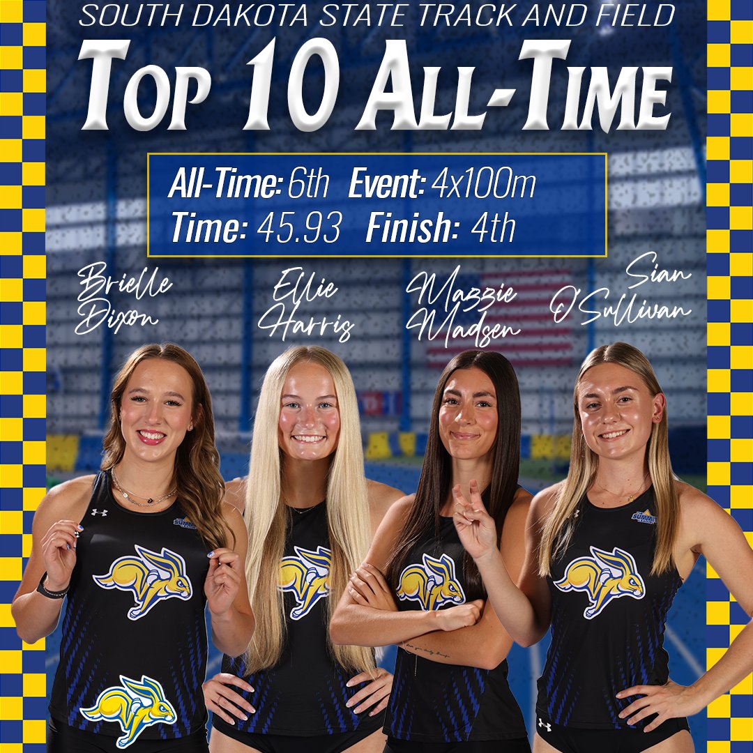 Top 10 times from our 4x100m relay teams!

The men's team posted a time of 40.73 to finish 5th, while the women clocked 45.93 for 4th.

#GoJacks🐰
